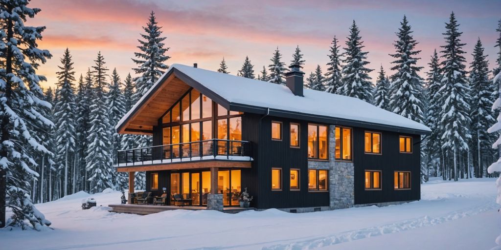 Energy-efficient home in snowy landscape